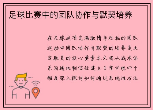 足球比赛中的团队协作与默契培养