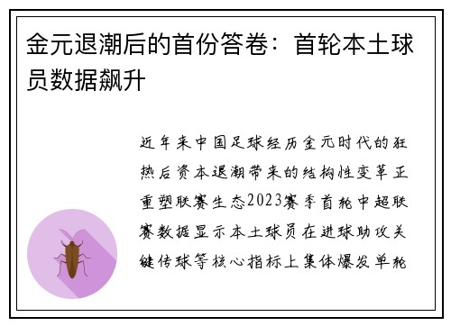 金元退潮后的首份答卷：首轮本土球员数据飙升